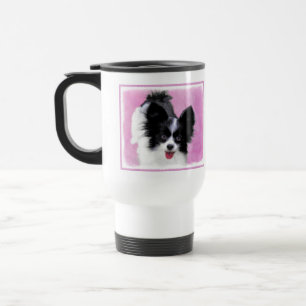 Papillon (White and Black) Painting - Dog Art Travel Mug