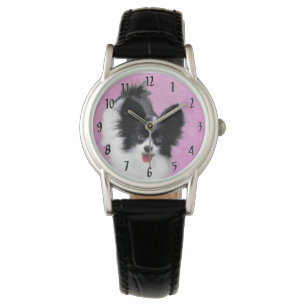 Papillon (White and Black) Painting - Dog Art Watch