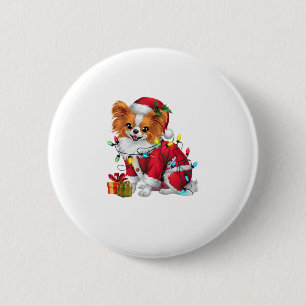Papillon Xmas Lighting Santa Papillon Dog Christma 6 Cm Round Badge