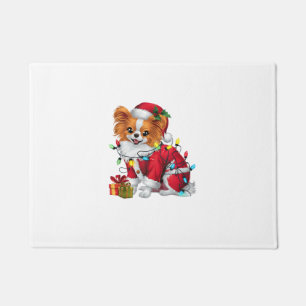 Papillon Xmas Lighting Santa Papillon Dog Christma Doormat