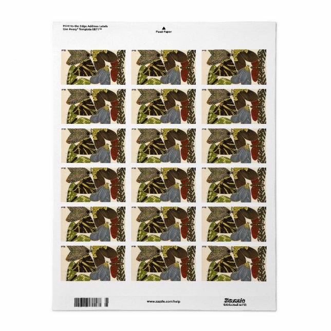 Papillons, Butterflies, Plate No.14 by E. A. Seguy Label (Full Sheet)