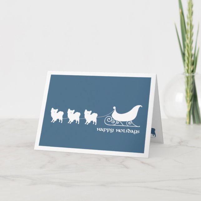 Papillons Pulling Santa's Sleigh Holiday Card (Front)