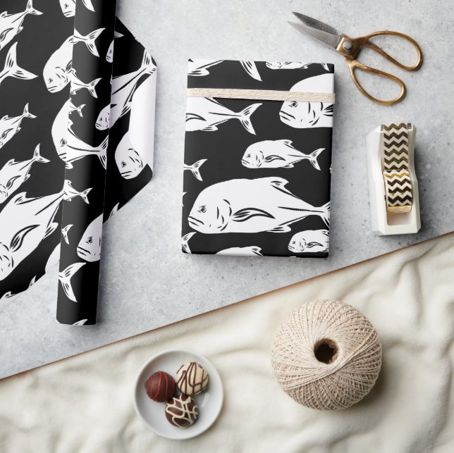 Papio and Ulua - Hawaiian black and white print Wrapping Paper (Crafts)