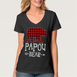Papou Bear Christmas Pajama Red Plaid Buffalo Fami T-Shirt