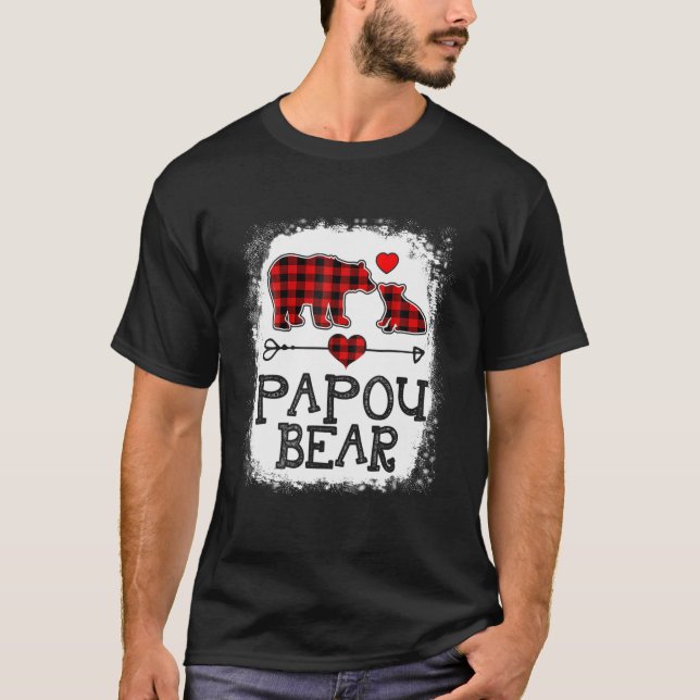 Papou Bear Christmas Pajama Red Plaid Buffalo Fami T-Shirt (Front)