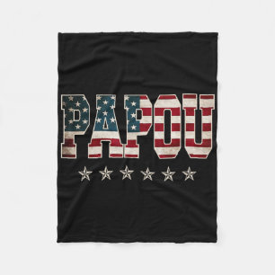 Papou Father's Day American Flag 4th Of July Gift Fleece Blanket