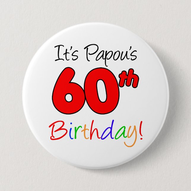 Papou's 60th Birthday Party Greek Grandpa Button (Front)