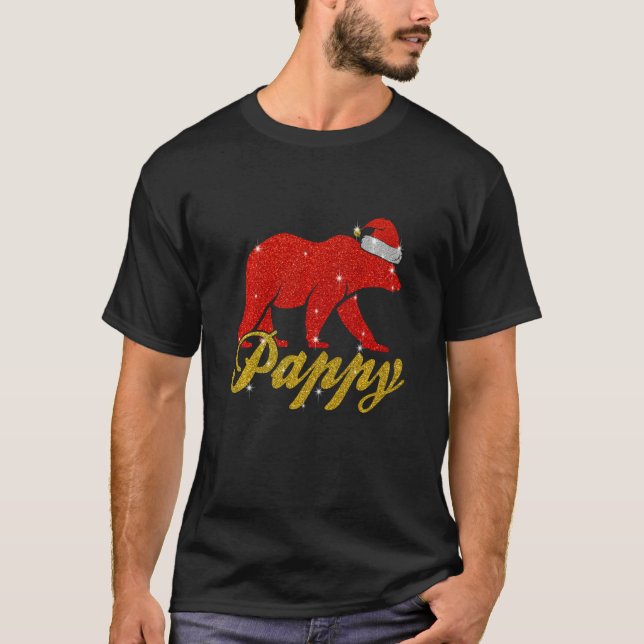 Pappy Bear Wear Santa Hat Matching Family Pajama T-Shirt (Front)