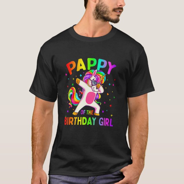 Pappy of the Birthday Party Girl Dabbing Unicorn T-Shirt (Front)