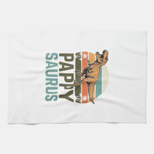 Pappysaurus Funny Dinosaur Vintage Sunset Shirt_1 Tea Towel