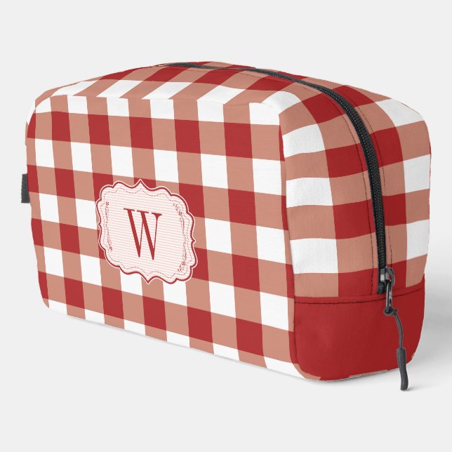 Paprika and White Gingham monogrammed Dopp Kit (Right Corner)