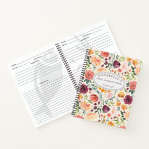 Paprika Burgundy Floral Bridal Shower Recipe Book