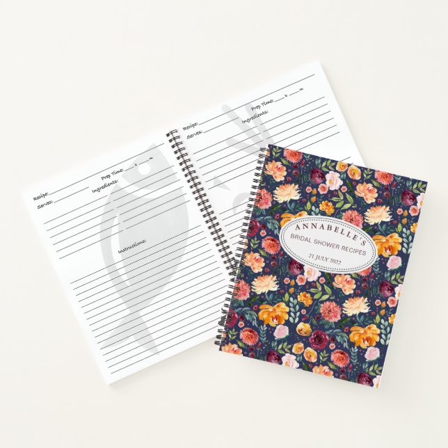 Paprika Burgundy Floral Bridal Shower Recipe Book (Inside)