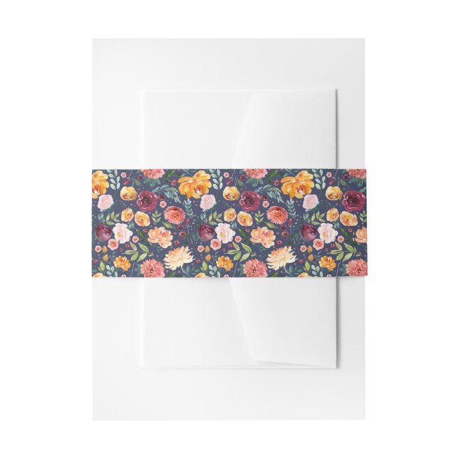 Paprika Burgundy Floral Invitation Belly Band (Front Example)