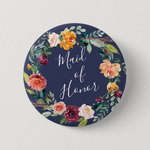 Paprika Burgundy Floral Maid of Honour Button