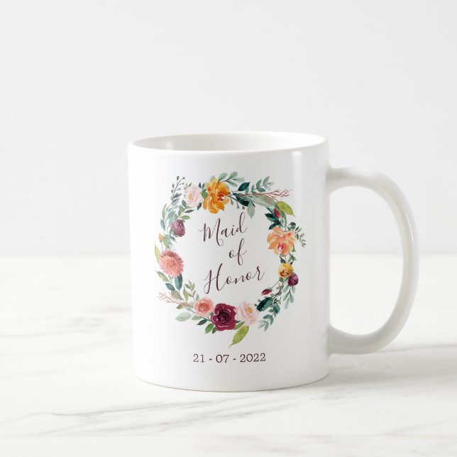 Paprika Burgundy Floral Maid of Honour Mug (Right)