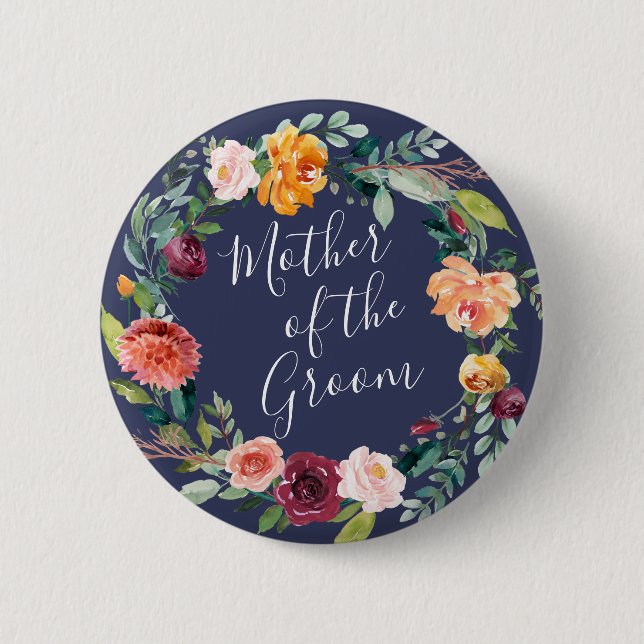 Paprika Burgundy Floral Mother of the Groom Button (Front)