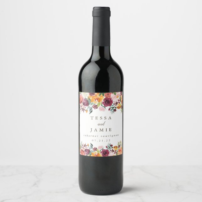 Paprika Burgundy Floral Personalised Wine Label (Front)