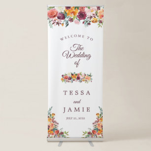 Paprika Burgundy Floral Retractable Welcome Banner