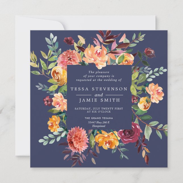 Paprika Burgundy Floral Square Wedding Invitation (Front)