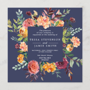 Paprika Burgundy Floral Square Wedding Invitation