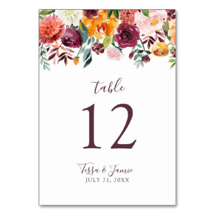 Paprika Burgundy Floral Table Number Card