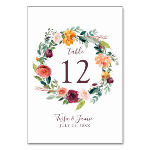 Paprika Burgundy Floral Table Number Card