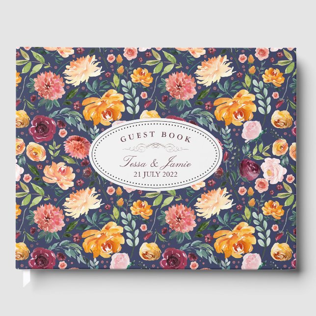 Paprika Burgundy Floral Wedding Guest Book (Front)