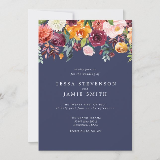 Paprika Burgundy Floral Wedding Invitation (Front)
