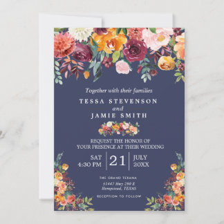 Paprika Burgundy Floral Wedding Invitation