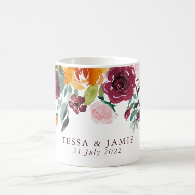 Paprika Burgundy Floral Wedding Mug (Center)