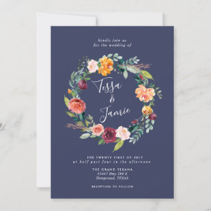 Paprika Burgundy Floral Wreath Wedding Invitation