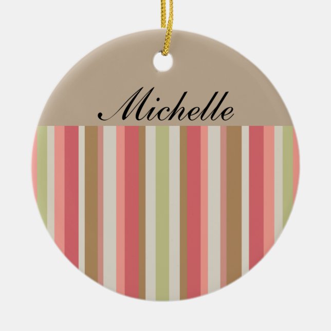 Paprika Stripes Pattern Ceramic Tree Decoration (Front)
