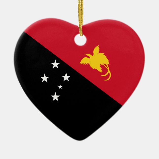 Papua-New Guinea Flag Heart Ceramic Tree Decoration (Front)