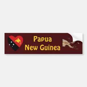 Papua New Guinea Flag Heart + Map Bumper Sticker