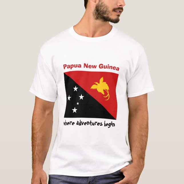 Papua New Guinea Flag + Map + Text T-Shirt (Front)