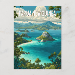 Papua New Guinea Illustration Travel Art Vintage Postcard