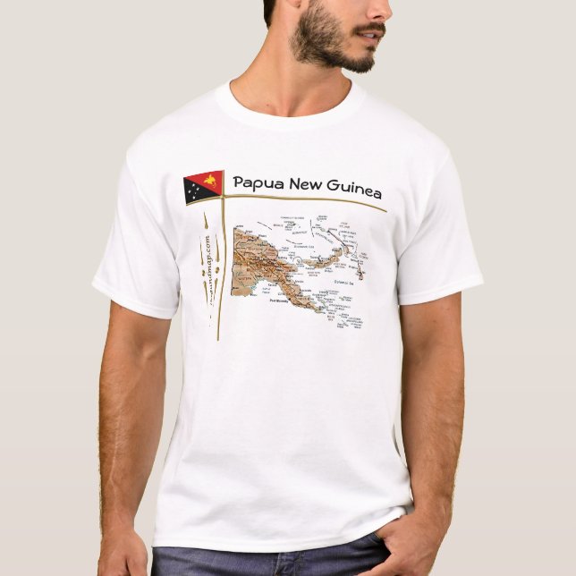 Papua New Guinea Map + Flag + Title T-Shirt (Front)