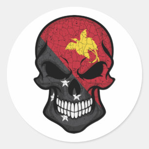 Papua New Guinea Smiling Skull Flag Classic Round Sticker
