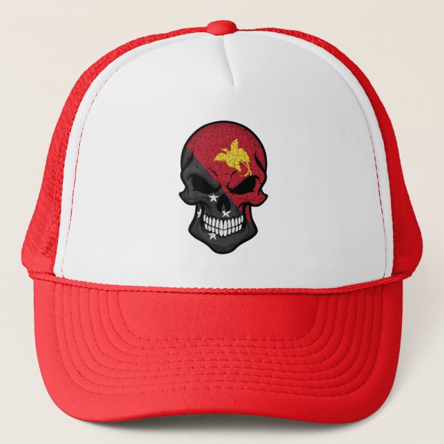 Papua New Guinea Smiling Skull Flag Trucker Hat (Front)