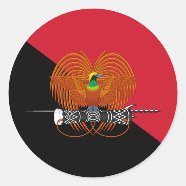 Papua New Guinean Flag & National Emblem Classic Round Sticker (Front)