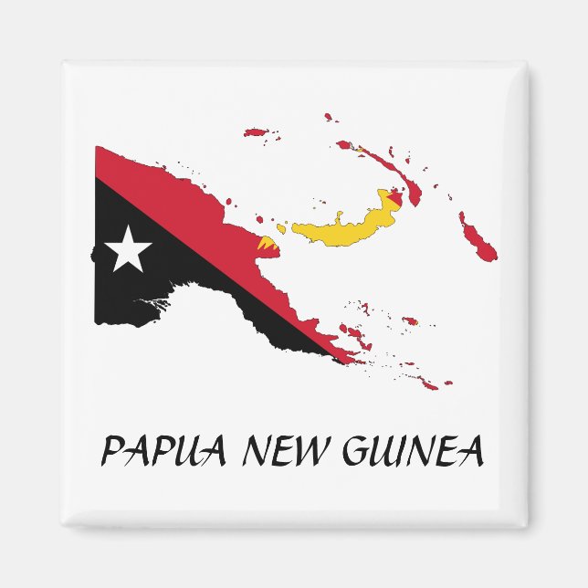 Papua NewGuine Flag Map Magnet (Front)