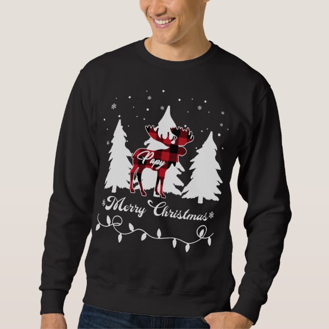 Papy Moose Buffalo Red Plaid Christmas Matching Fa Sweatshirt (Front)