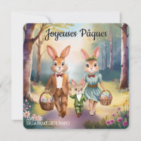 Pâques - Famille de lapins à la chasse aux œufs