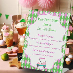Par Golf Sips Drink Menu Baby Shower Golf Cart  Pedestal Sign