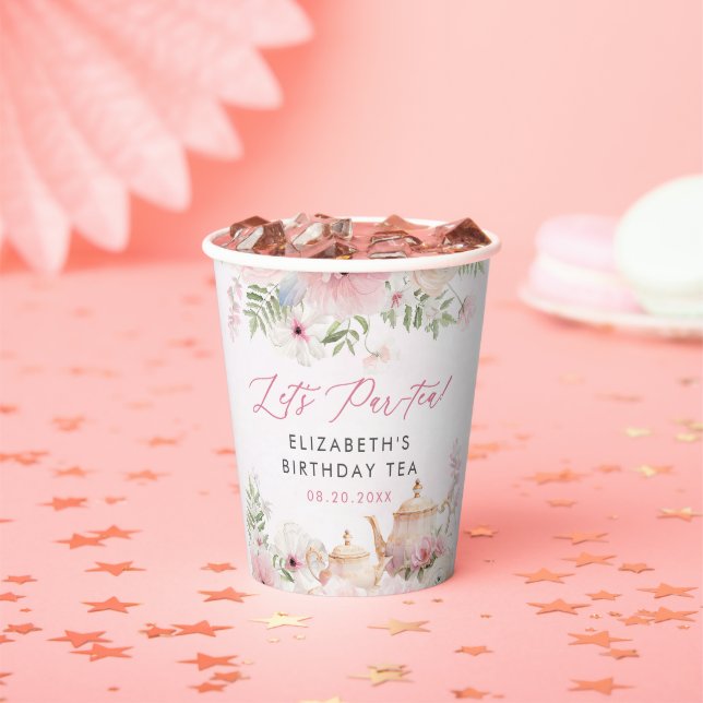 Par-tea Floral Tea Girl Birthday Party Paper Cups (Insitu)