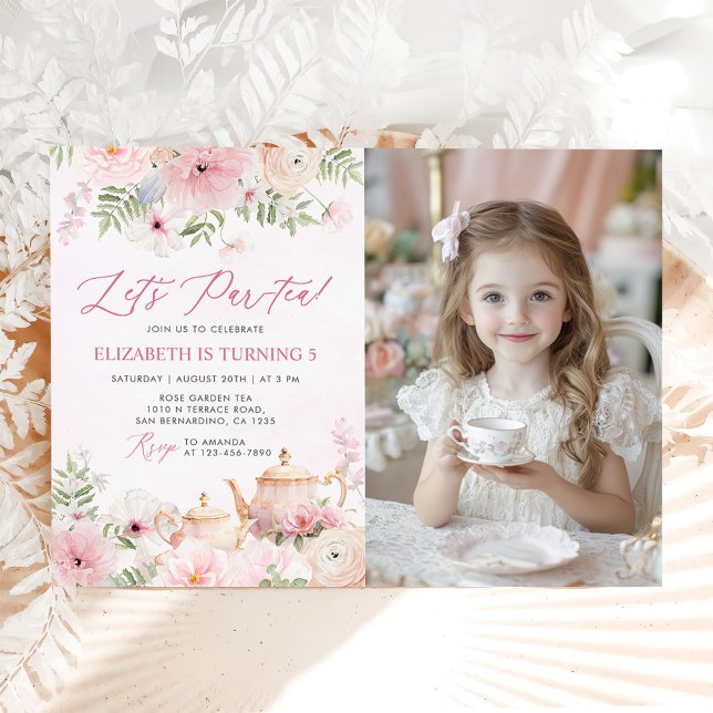 Par-tea Floral Tea Girl Birthday Party Photo Invitation (Creator Uploaded)