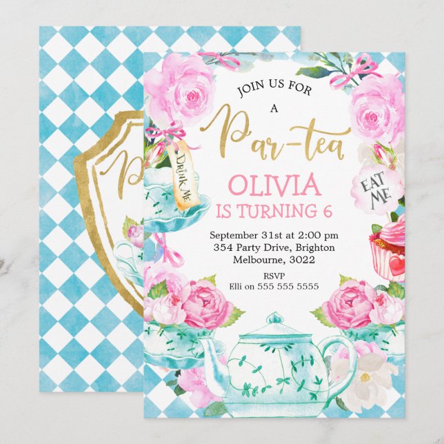 Par-tea Tea Party Birthday Invitation (Front/Back)