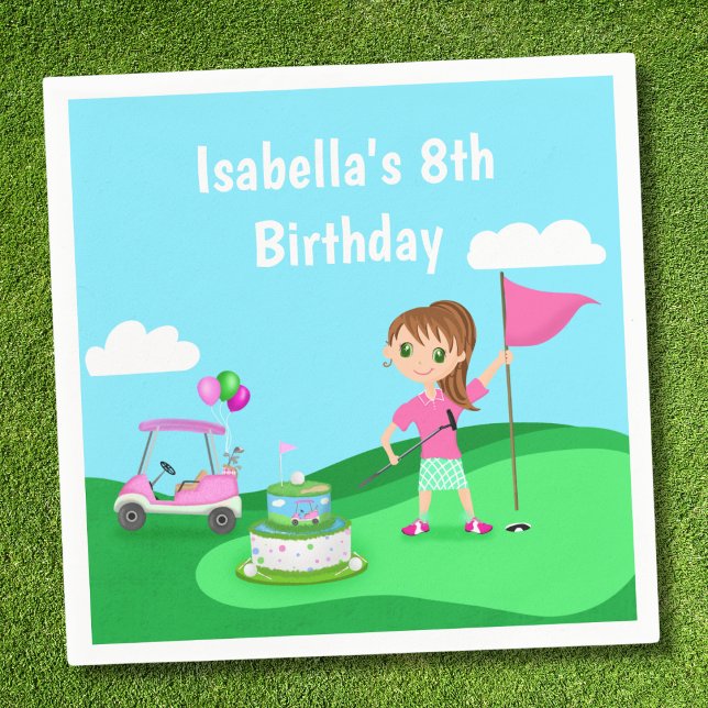Par-Tee Chibi Girl Birthday Golf Party Napkin (Creator Uploaded)