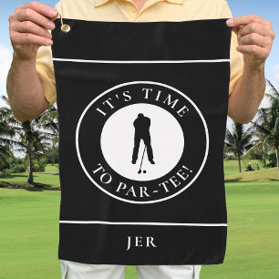 Par Tee Golfer Funny Humour Monogram Black For Him Golf Towel